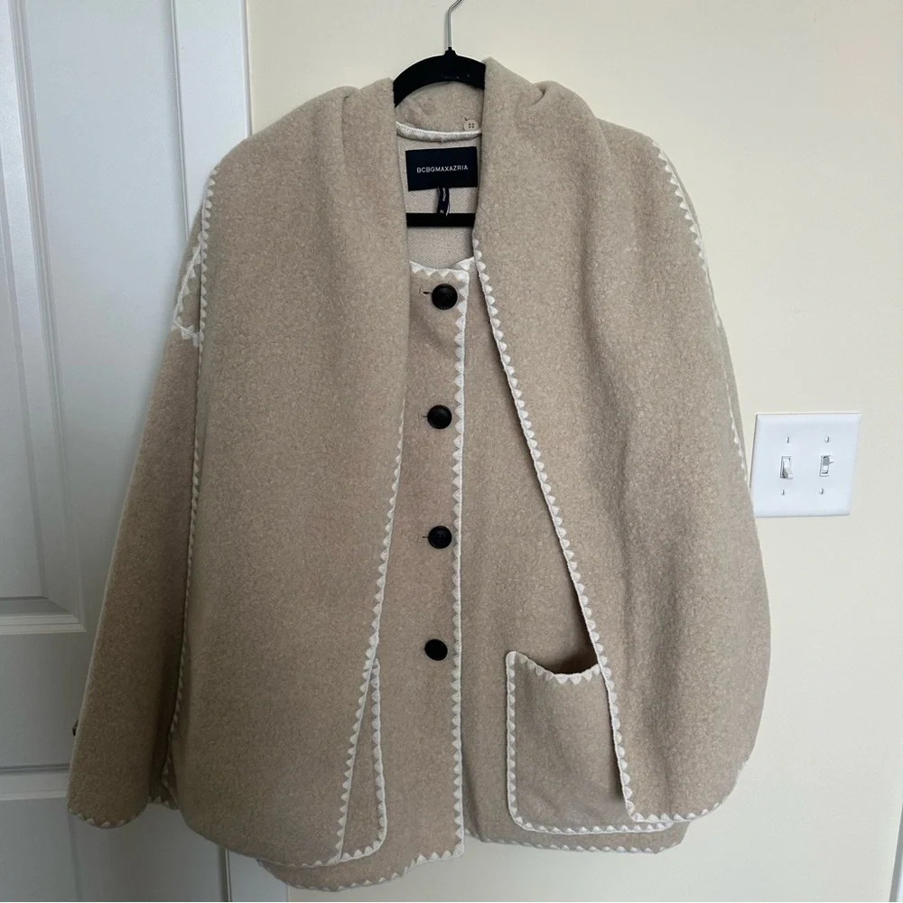 BCBG Embroidered Trim Scarf Coat - Picture 3 of 6